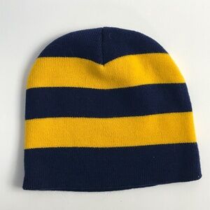 Classic Blue and Yellow striped winter beanie hat cap youth size